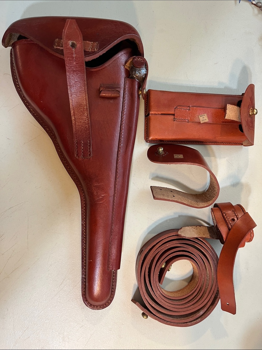 Classic Brown Leather Holster Bag with Strap & Accessories
